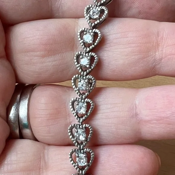 925 STERLING SILVER CZ CUBIC ZIRCONIA HEART SHAPE TENNIS BRACELET ROMANTIC LOVE